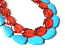 Load image into Gallery viewer, Red &amp; Turquoise Necklace, double strand jewelry, big beaded chunky statement necklace, blue necklace, turquoise jewelry, red jewelry