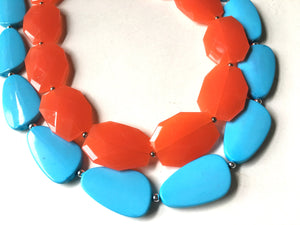 Orange & Turquoise Necklace, double strand jewelry, big beaded chunky statement necklace, blue necklace, turquoise jewelry, orange jewelry