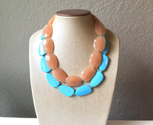 Load image into Gallery viewer, Champagne &amp; Turquoise Statement Necklace, Chunky Beaded Necklace, turquoise Jewelry, Spring Jewelry, blue Necklace, champagne beaded necklac