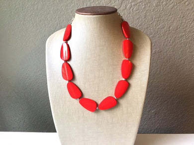 Big Bead red Necklace, Single Strand Statement Jewelry, bright lipstick red Chunky bib bridesmaid, red jewelry, red necklace beaded