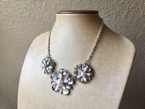 Crystal Statement Necklace, Rhinestone chunky necklace, Flower pearl Pendant Jewelry, white chunky bridesmaid necklace jewelry