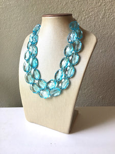 Big Bead light Blue Necklace, Double Strand Statement Jewelry, pool carribbean Chunky bib bridesmaid, everyday bubble jewelry, turquoise blu