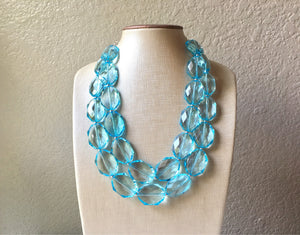 Big Bead light Blue Necklace, Double Strand Statement Jewelry, pool carribbean Chunky bib bridesmaid, everyday bubble jewelry, turquoise blu