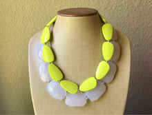 Load image into Gallery viewer, Chunky Statement Apple Green Necklace, multi strand colorful jewelry, big beaded chunky statement necklace, white necklace, white and green