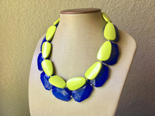 Load image into Gallery viewer, Chunky Statement Apple Green Necklace, multi strand colorful jewelry, big beaded chunky statement necklace, blue necklace, royal blue