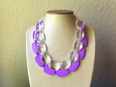 Chunky Statement Purple Necklace, multi strand colorful jewelry, big beaded chunky statement necklace, clear necklace, clear jewelry