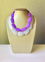 Load image into Gallery viewer, Chunky Statement Purple Necklace, multi strand colorful jewelry, big beaded chunky statement necklace, white necklace, white jewelry