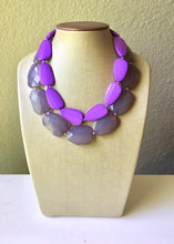 Load image into Gallery viewer, Chunky Statement Purple Necklace, multi strand colorful jewelry, big beaded chunky statement necklace, gray necklace, gray jewelry