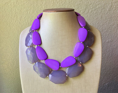 Chunky Statement Purple Necklace, multi strand colorful jewelry, big beaded chunky statement necklace, gray necklace, gray jewelry