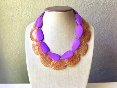 Chunky Statement Purple Necklace, multi strand colorful jewelry, big beaded chunky statement necklace, orange necklace, orange jewelry