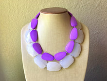 Load image into Gallery viewer, Chunky Statement Purple Necklace, multi strand colorful jewelry, big beaded chunky statement necklace, white necklace, white jewelry