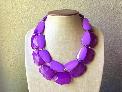 Chunky Statement Purple Necklace, multi strand colorful jewelry, big beaded chunky statement necklace, violet necklace, purple jewelry