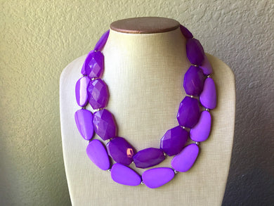 Chunky Statement Purple Necklace, multi strand colorful jewelry, big beaded chunky statement necklace, violet necklace, purple jewelry