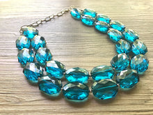 Load image into Gallery viewer, Teal Big Beaded Statement Necklace, beaded jewelry, blue jewelry, teal beaded necklace, turquoise jewelry, blue necklace, chunky beaded bib