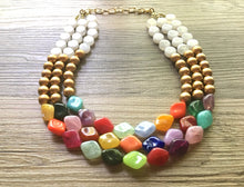 Load image into Gallery viewer, Kimmy Gibbler Andrea Barber Fuller House Statement Necklace, rainbow necklace, gold necklace, white and gold necklace, Rainbow jewelry