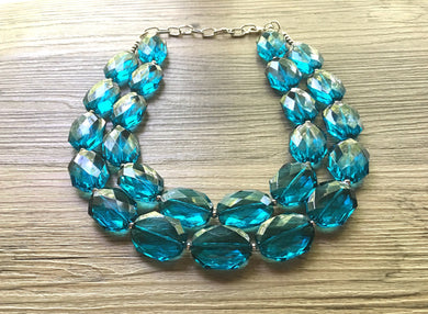 Teal Big Beaded Statement Necklace, beaded jewelry, blue jewelry, teal beaded necklace, turquoise jewelry, blue necklace, chunky beaded bib