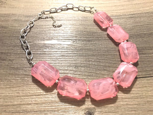 Creamy cotton candy pink Statement Necklace & Earrings, pink jewelry, Your Choice GOLD or SILVER, pink bib chunky necklace