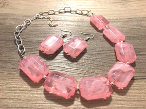 Creamy cotton candy pink Statement Necklace & Earrings, pink jewelry, Your Choice GOLD or SILVER, pink bib chunky necklace