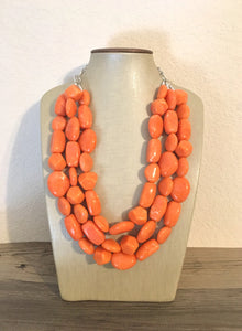 Orange 3 Strand XL statement necklace, big beaded necklace, chunky jewelry, orange necklace, resin necklace, multi-strand bib jewelry