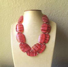 Load image into Gallery viewer, Red Statement Necklace - Double Strand Acrylic and White Big Bead Jewelry bib chunky oval bead