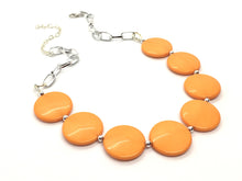 Load image into Gallery viewer, Orange Statement Necklace &amp; earring set, orange jewelry, Your Choice GOLD or SILVER, orange bib chunky necklace, bright orange round necklac