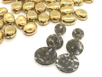 Tortoise Shell Gray & Gold dangle stud earrings, geometric earrings, tortoise jewelry, gray earrings, gold jewelry, drop earrings