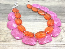 Load image into Gallery viewer, Pink &amp; Orange Necklace, multi strand jewelry, big beaded chunky statement necklace, pink necklace, bridesmaid necklace, orange necklace