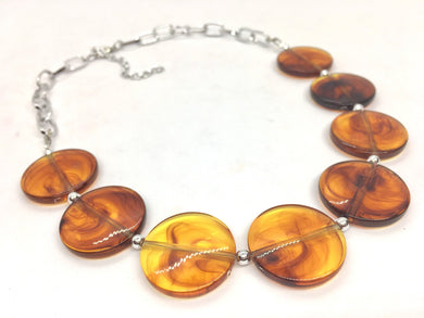 Tortoise shell Statement Necklace & Earring set, tortoise jewelry, Your Choice of GOLD or SILVER, tortoise bib chunky necklace, brown circle