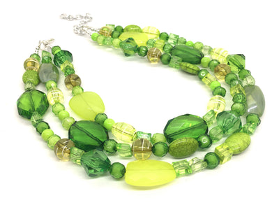 Lime & Forest Green Chunky Statement Necklace, green beaded necklace, bubble jewelry, multi color jewelry multi strand necklace, bib chunky
