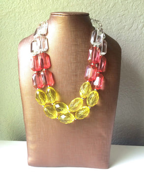 Yellow & Coral Ombre Statement Necklace - Chunky Two Strand Jewelry - COLOR BLOCK - ready to ship!