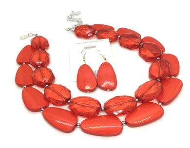 Red Necklace, multi strand jewelry, big beaded chunky statement necklace, red jewelry, bridesmaid necklace, bib necklace