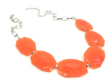 Load image into Gallery viewer, Orange Statement Necklace &amp; earring set, orange jewelry, Your Choice GOLD or SILVER, orange bib chunky necklace, bright orange round necklac