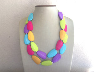 Fiesta Rainbow Beaded Necklace, Colorful Jewelry, Chunky statement necklace, big beaded necklace, rainbow jewelry, rainbow baby