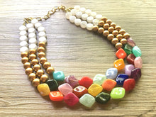 Load image into Gallery viewer, Kimmy Gibbler Andrea Barber Fuller House Statement Necklace, rainbow necklace, gold necklace, white and gold necklace, Rainbow jewelry