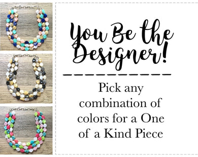 You be the designer! Chunky Statement Jewelry Set, colorful jewelry, multi Strand Statement Necklace, Bib necklace, bridesmaid necklace