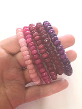 Load image into Gallery viewer, Ombré Jasper Beaded Stretch Bracelets, pink gemstone bracelets, purple and pink jewelry, red bracelet set, peach bracelet stach, arm candy