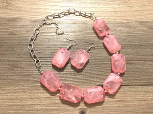 Creamy cotton candy pink Statement Necklace & Earrings, pink jewelry, Your Choice GOLD or SILVER, pink bib chunky necklace