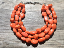 Load image into Gallery viewer, Orange 3 Strand XL statement necklace, big beaded necklace, chunky jewelry, orange necklace, resin necklace, multi-strand bib jewelry