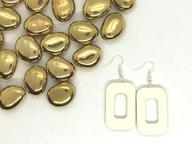 Wood Painted Geometric Earrings, White Earrings, Mod Boho Earrings, boho jewelry, wood drop earrings, white jewelry, oval rectangle earrings