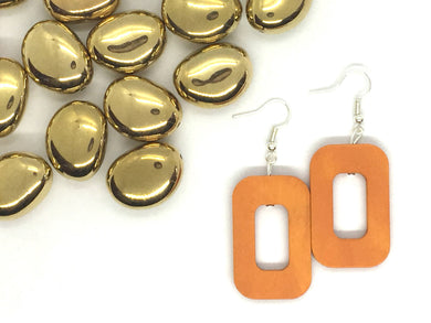 Wood Painted Geometric Earrings, Orange Earrings, Mod Boho Earrings, boho jewelry, wood drop earrings, jewelry burnt oval rectangle earrings