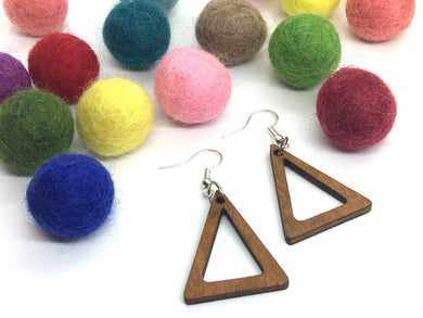 Wood Painted Geometric Earrings, Brown Earrings, Mod Boho Earrings, boho jewelry, wood drop earrings, grain triangle jewelry earrings