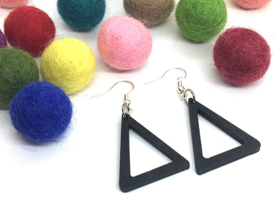 Wood Painted Geometric Earrings, Black Earrings, Mod Boho Earrings, boho jewelry, wood drop earrings, black triangle jewelry earrings