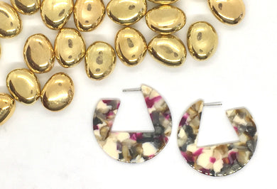 Tortoise Shell Hoop earrings, round circle earrings, tortoise shell jewelry, garden rose hoops, gold jewelry, geometric earring
