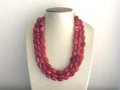 Fiesta Red Chunky Statement Necklace, red beaded necklace, bubble jewelry, multi color jewelry, 3 strand necklace, big beaded jewelry