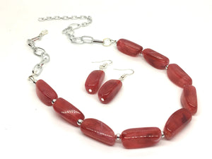 Red Statement Necklace & Earrings, red jewelry, Your Choice GOLD or SILVER, red bib chunky necklace, red necklace