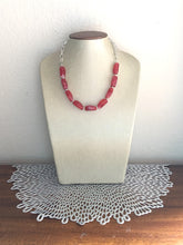 Load image into Gallery viewer, Red Statement Necklace &amp; Earrings, red jewelry, Your Choice GOLD or SILVER, red bib chunky necklace, red necklace