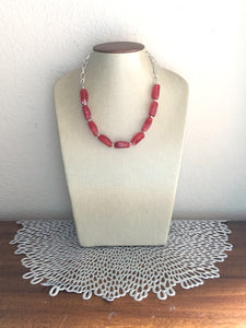 Red Statement Necklace & Earrings, red jewelry, Your Choice GOLD or SILVER, red bib chunky necklace, red necklace