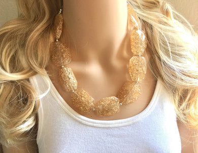 Champagne Crackle beaded statement necklace, single strand necklace, champagne jewelry, big bead jewelry, tan necklace, brown jewelry