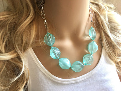 Mint Green Statement Necklace & Earrings, mint grern jewelry, Your Choice GOLD or SILVER, mint bib chunky necklace, mint oval necklace