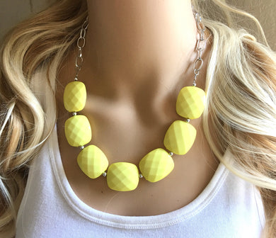 Yellow Statement Necklace & Earrings, yellow jewelry, Your Choice GOLD or SILVER, yellow bib chunky necklace, yellow oval necklace